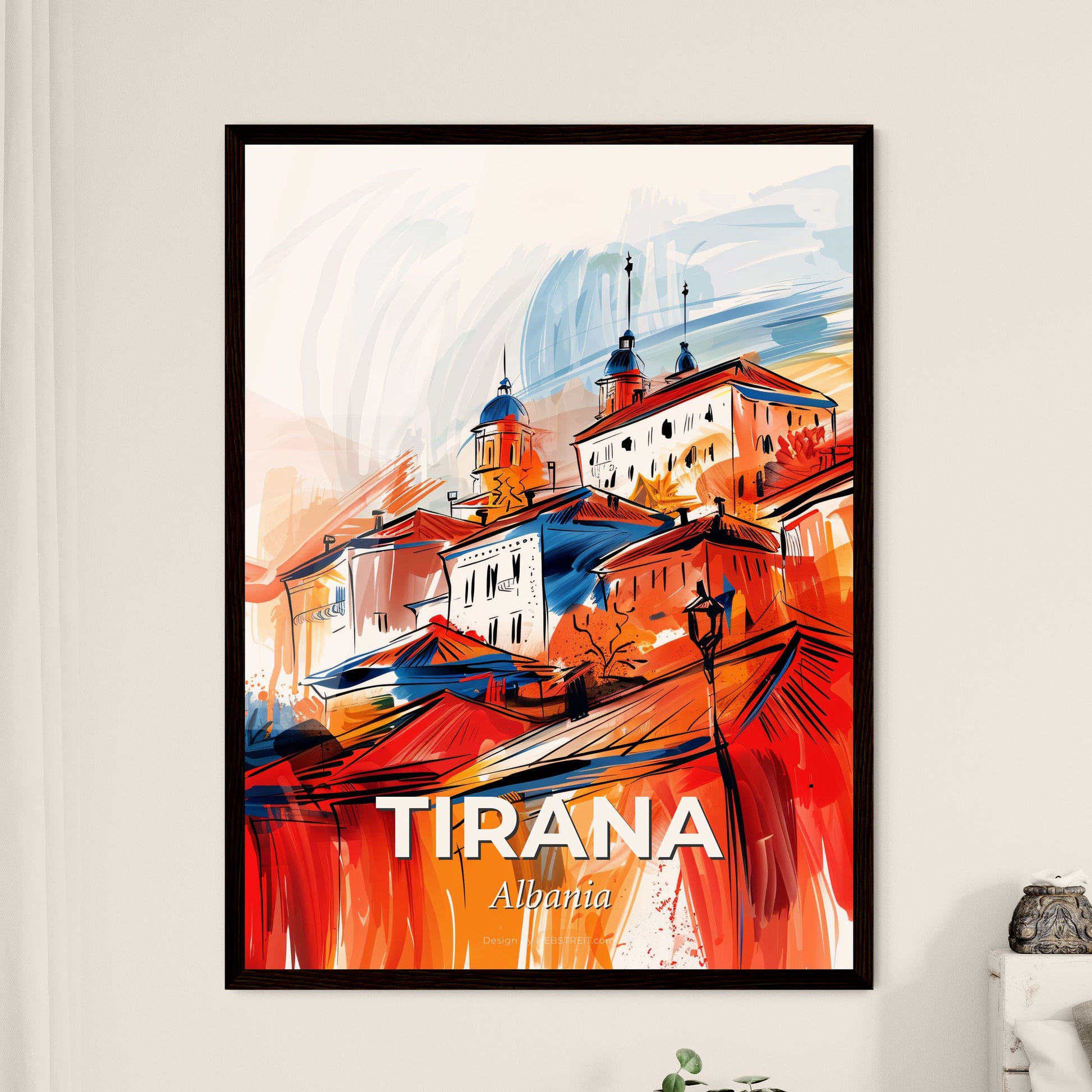 Vibrant Tirana, Albania - A Painting Of Buildings On A Hill