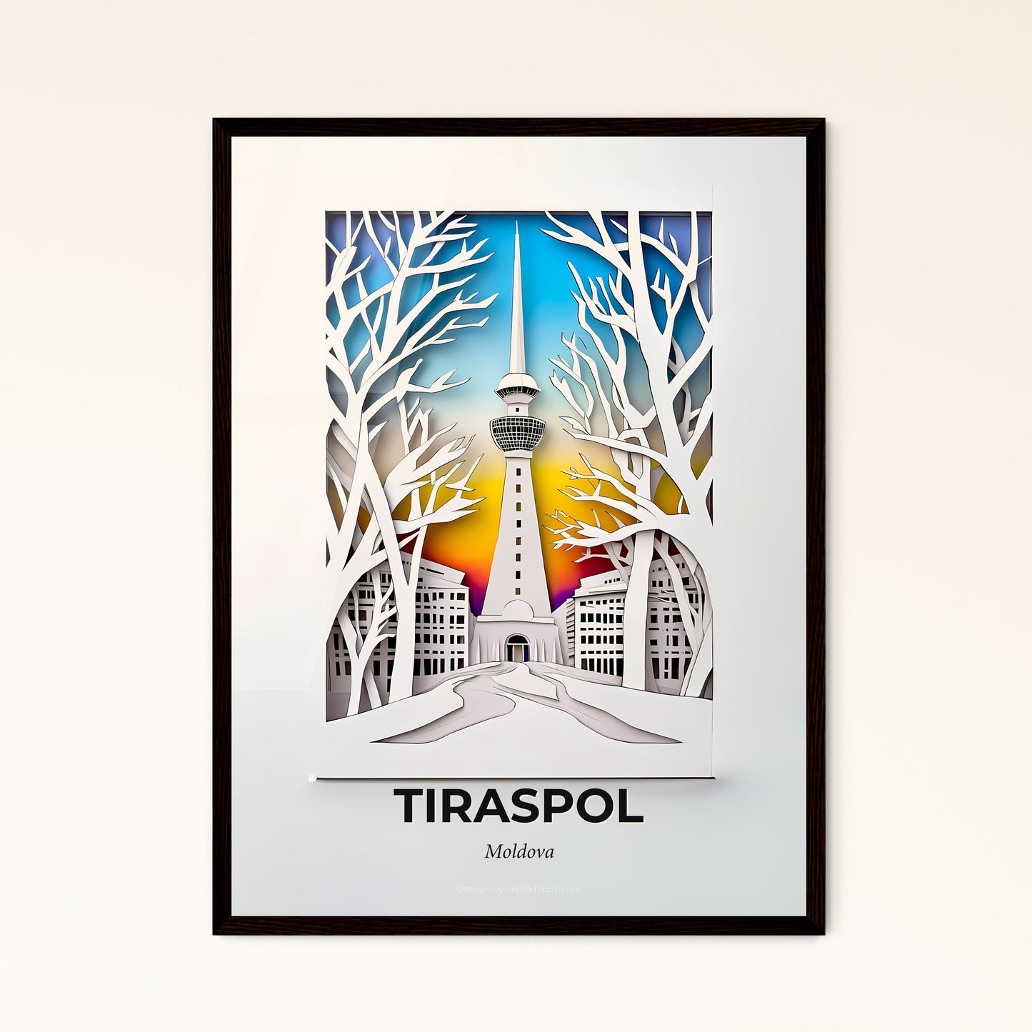 Vivid Tiraspol, Moldova - a paper cut of a tower in a city