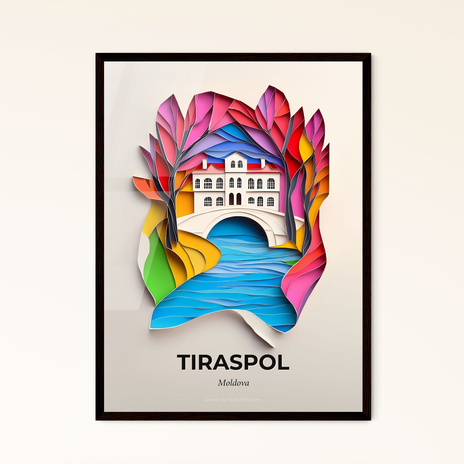 Vivid Tiraspol, Moldova - a paper cut of a house and a bridge