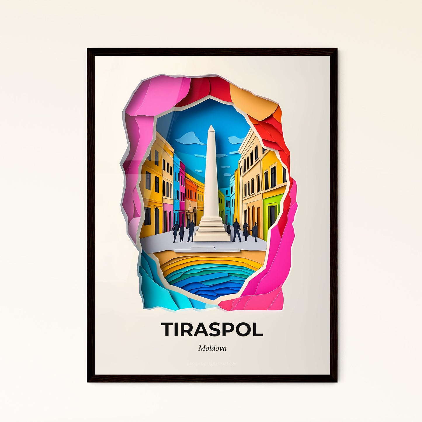 Vivid Tiraspol, Moldova - a paper cut of a monument in a city