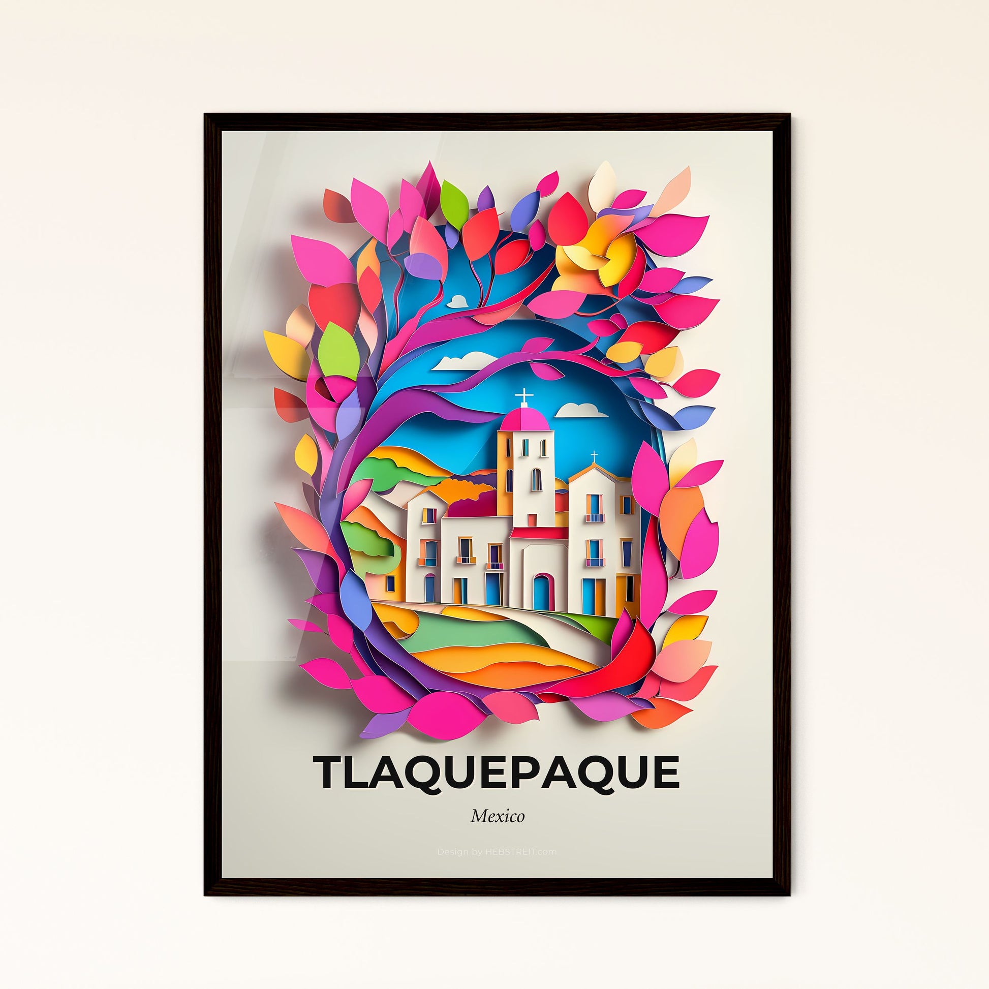 Vivid Tlaquepaque, Mexico - a paper cut of a church surrounded by leaves