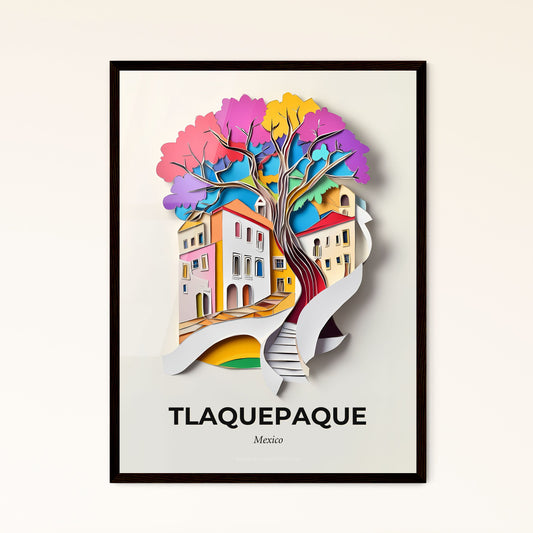 Vivid Tlaquepaque, Mexico - a paper cut of a tree with a bridge