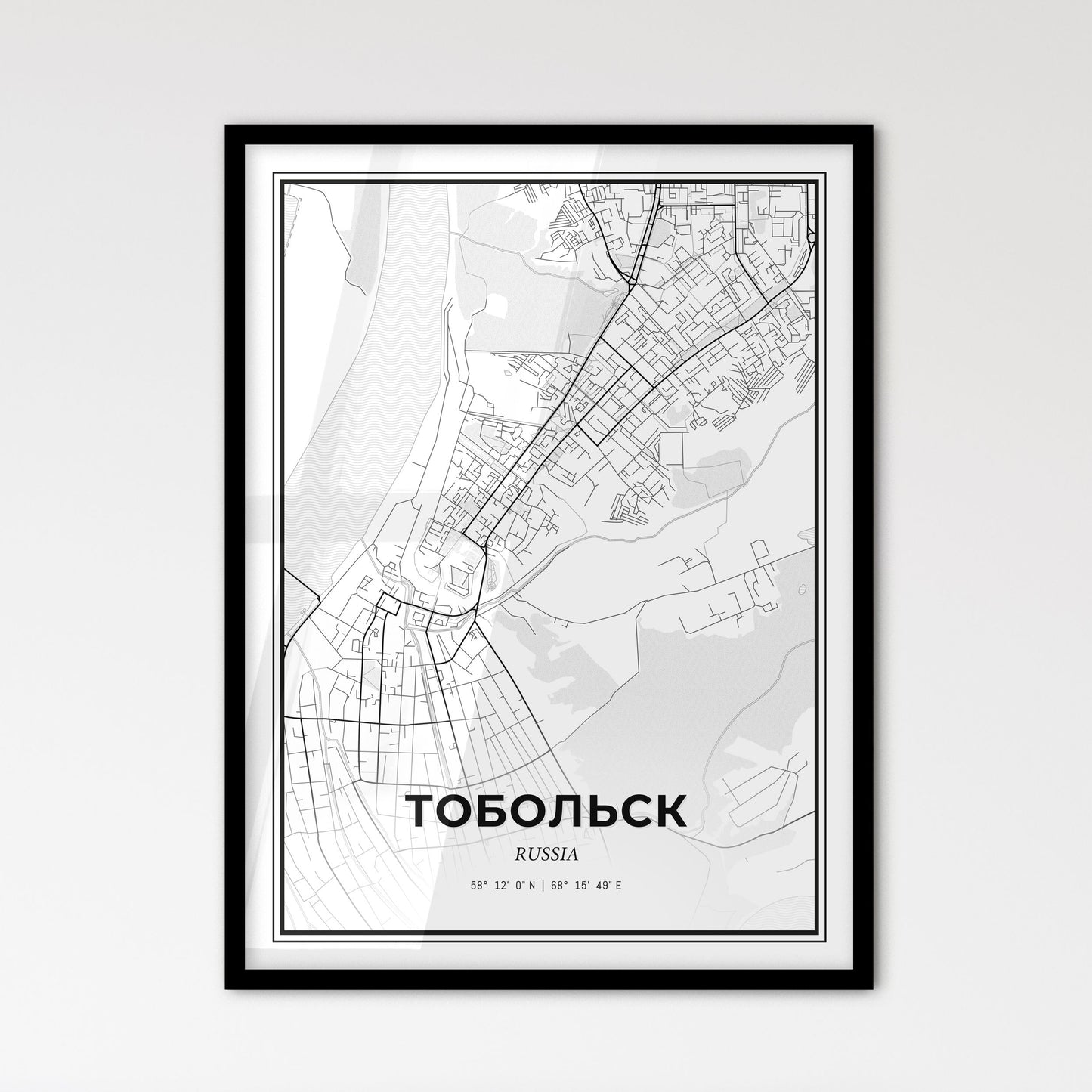 Tobolsk Russia - Scandinavian Style City Map for Modern Home Decor