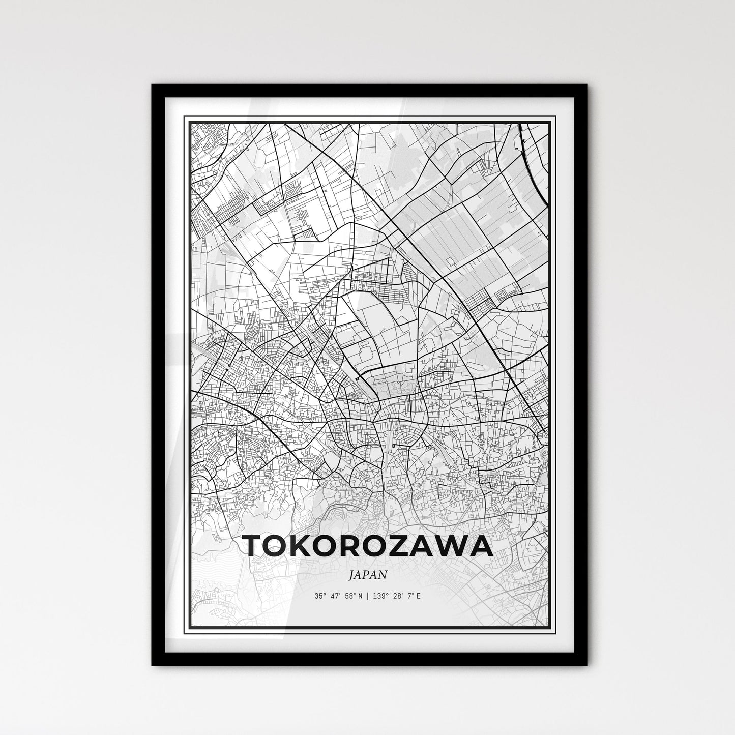 Tokorozawa Japan - Scandinavian Style City Map for Modern Home Decor