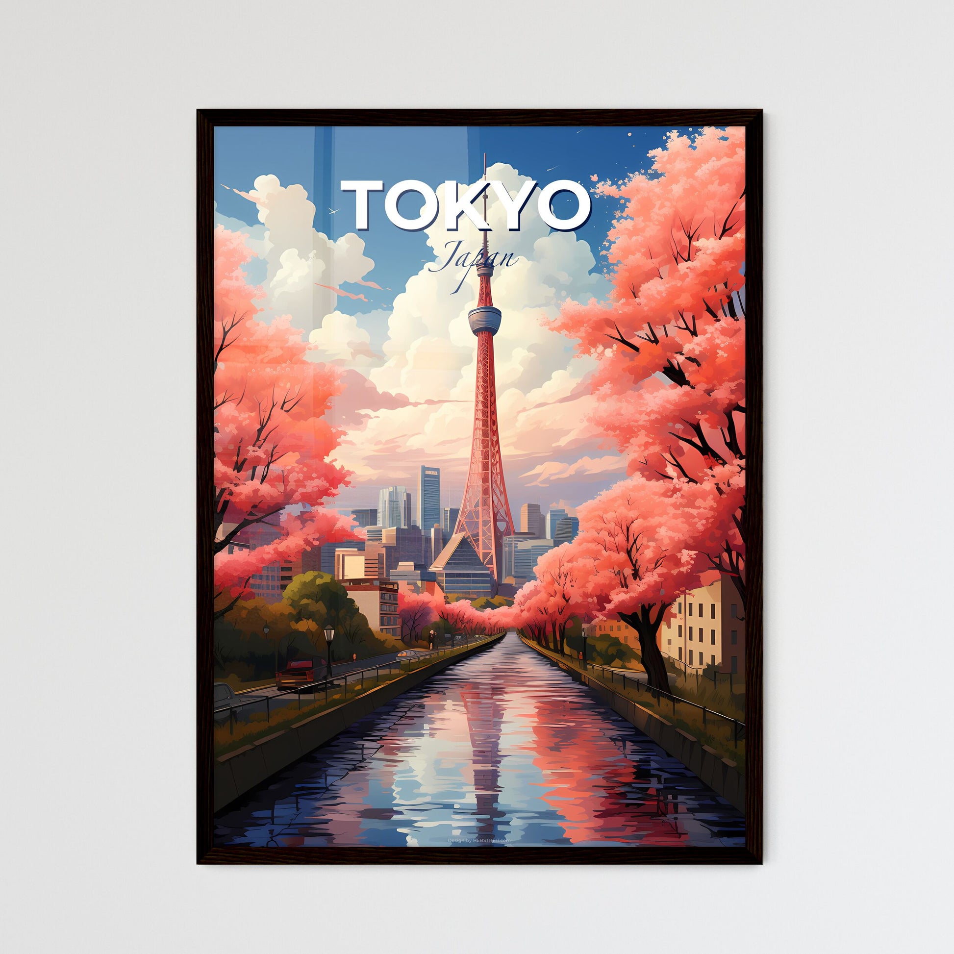 Vibrant Tokyo Skyline Cityscape Painting Tower Riverside Trees Default Title