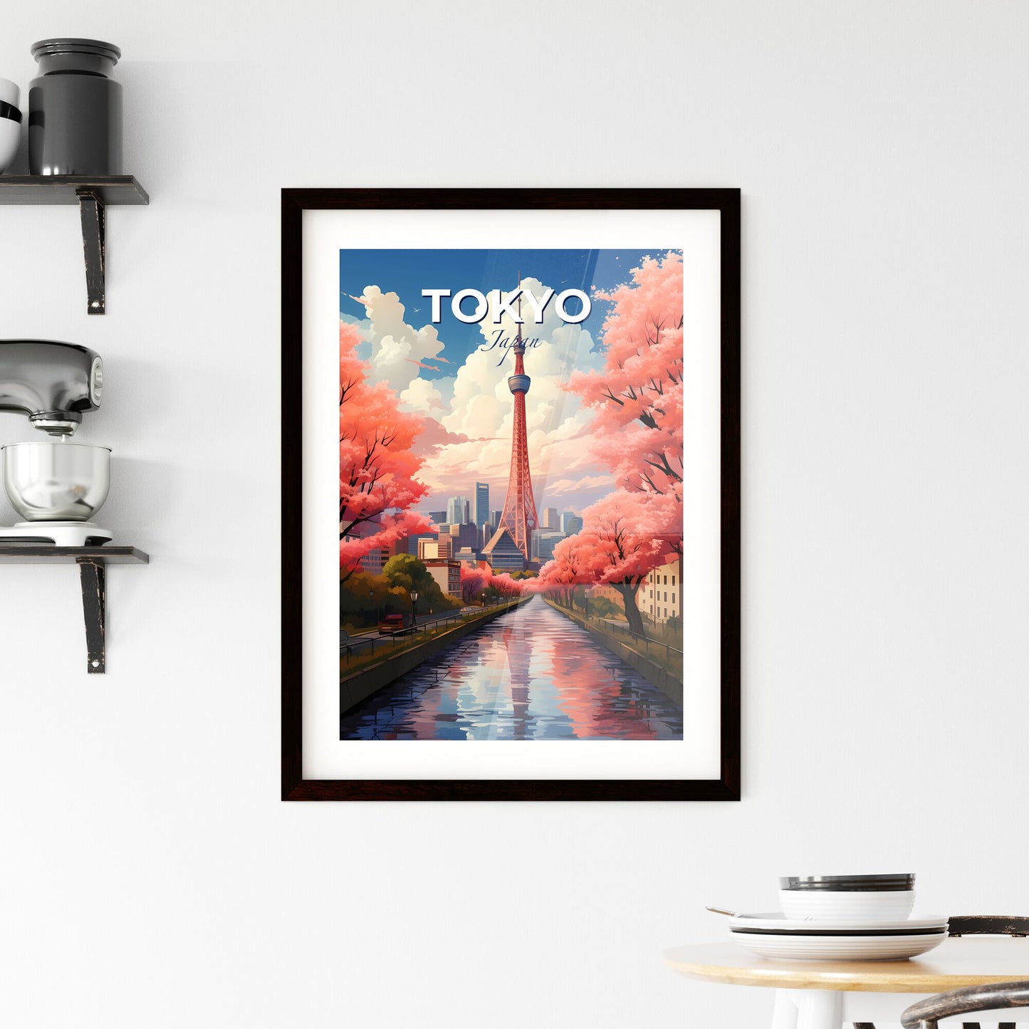 Vibrant Tokyo Skyline Cityscape Painting Tower Riverside Trees Default Title