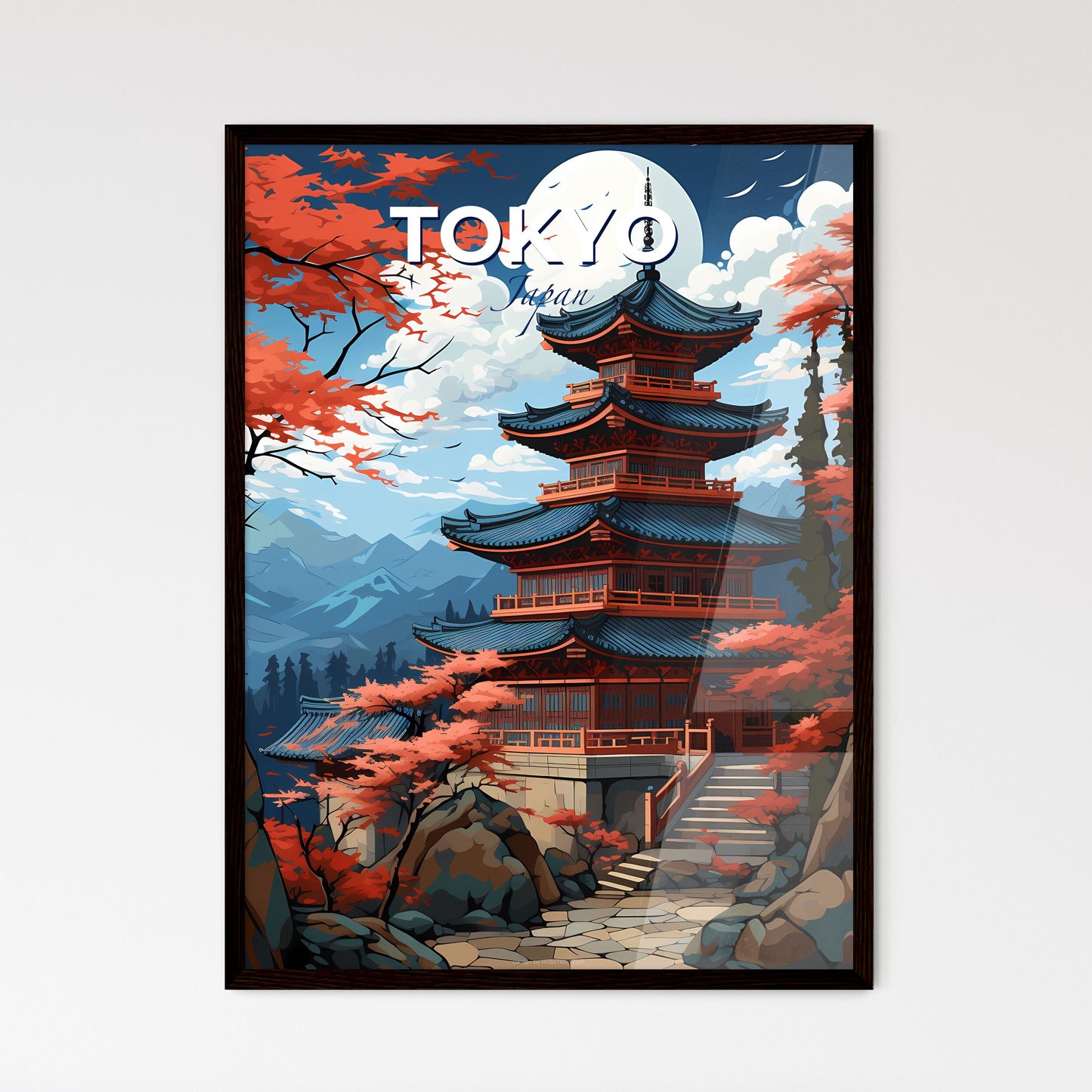 Tokyo Japan Cityscape Painting - Pagoda Temple With Red Leaves Fall Season Art Default Title