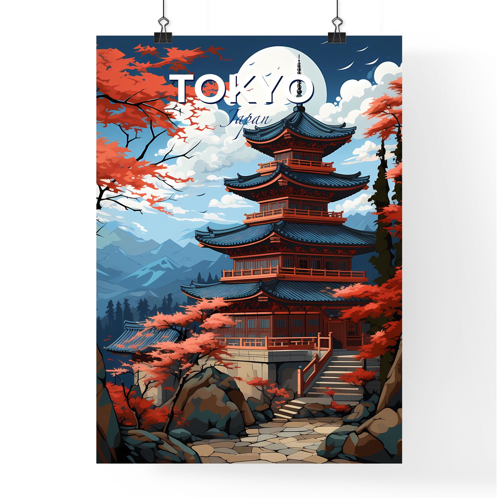 Tokyo Japan Cityscape Painting - Pagoda Temple With Red Leaves Fall Season Art Default Title