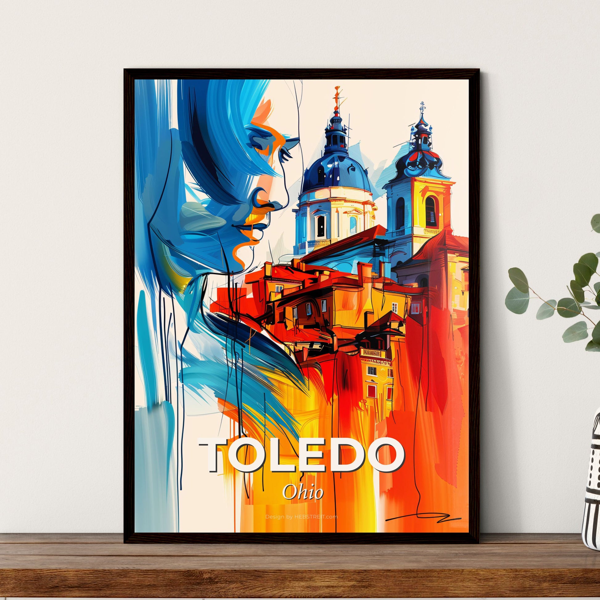 Vibrant Toledo, Ohio - A Painting Of A Woman's Face And Buildings