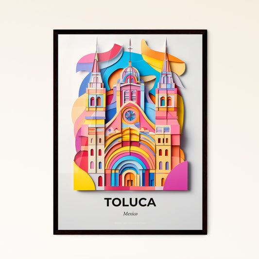 Vivid Toluca, Mexico - a colorful paper cut of a church with a clock