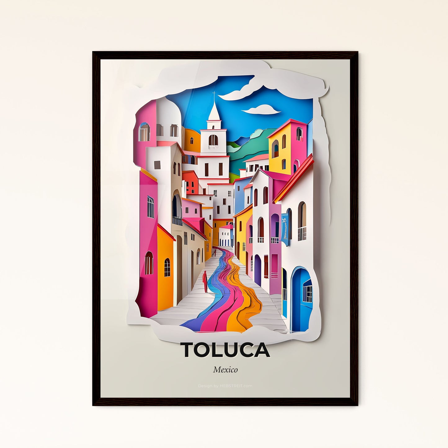 Vivid Toluca, Mexico - a paper cut of a city with a rainbow painted street