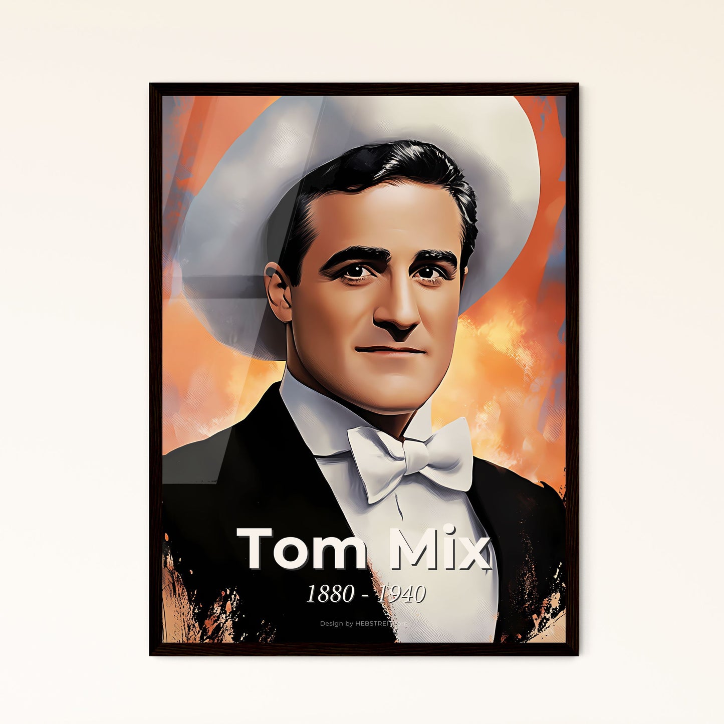 Portrait of Tom Mix, 1880 - 1940. Impressionistic painting of a man in a suit and bow tie.