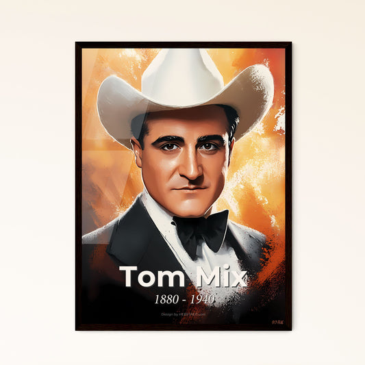 Portrait of Tom Mix, 1880 - 1940. Impressionistic painting of a man in a suit and hat.