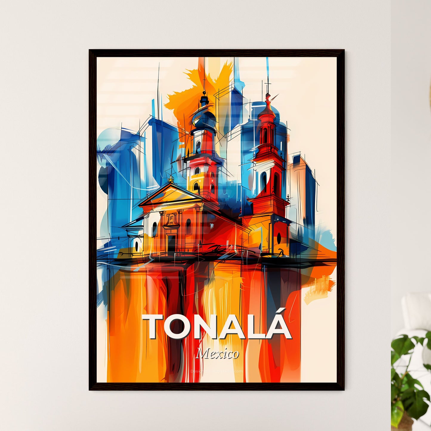 Vibrant Tonalá, Mexico - A Painting Of A Building With Towers And A Cityscape