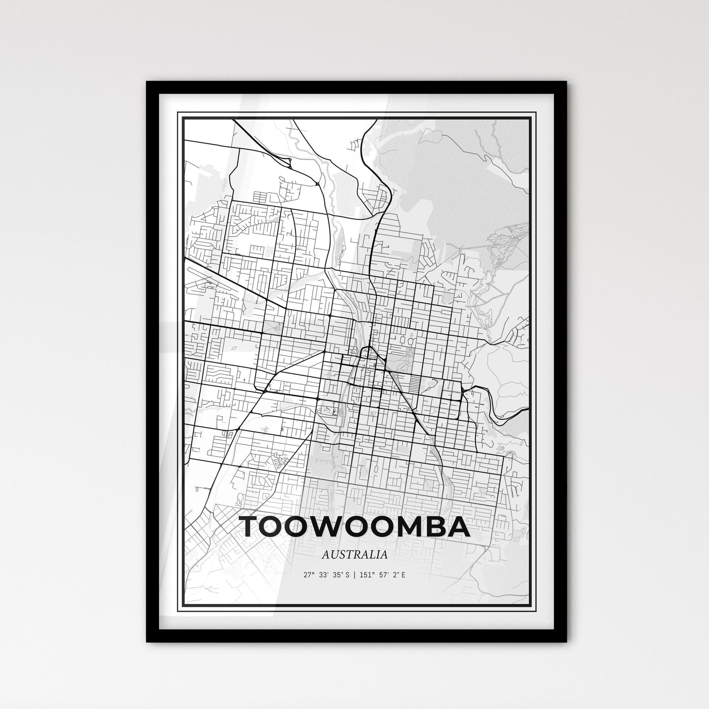 Toowoomba Australia - Scandinavian Style City Map for Modern Home Decor