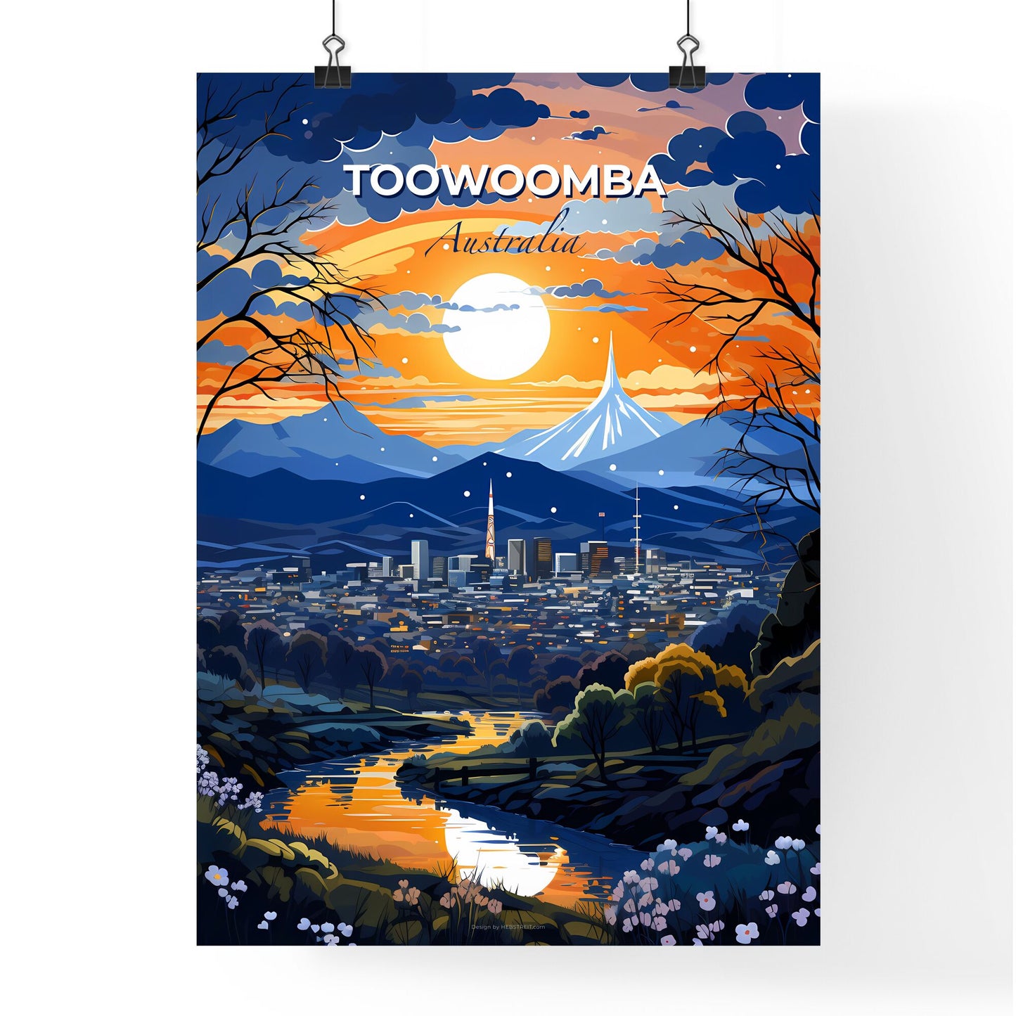 Artful Skyline Canvas: Toowoomba, Australia's Majestic Riverfront City Default Title