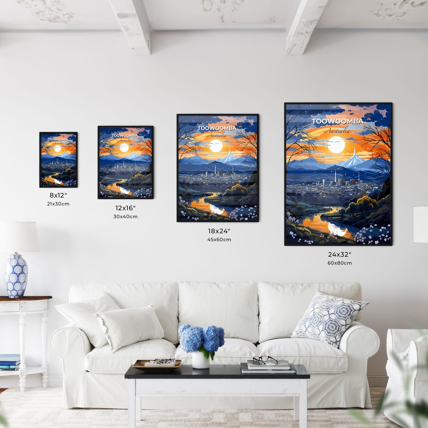 Artful Skyline Canvas: Toowoomba, Australia's Majestic Riverfront City Default Title