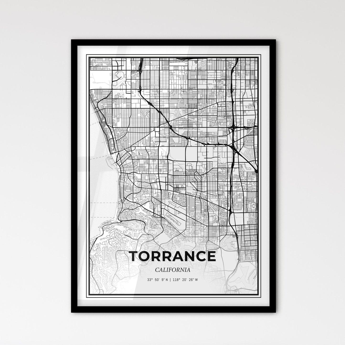 Torrance California - Scandinavian Style City Map for Modern Home Decor