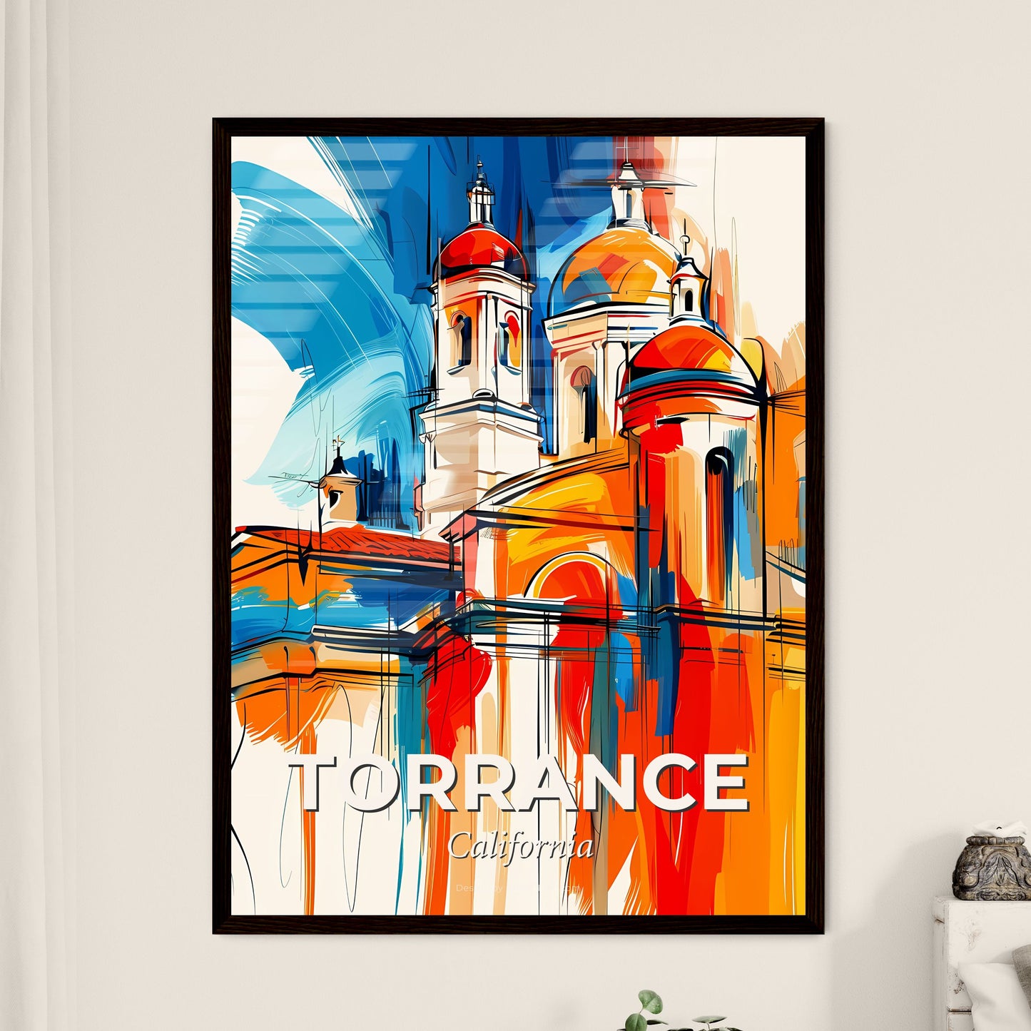 Vibrant Torrance, California - A Painting Of A Building With Colorful Domes