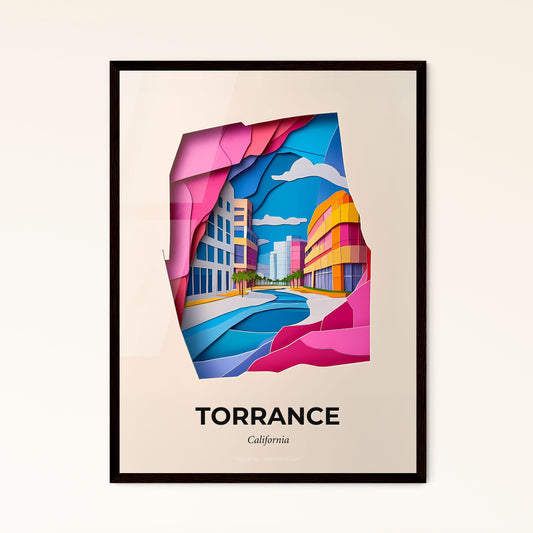 Vivid Torrance, California - a paper cut of a city with a river