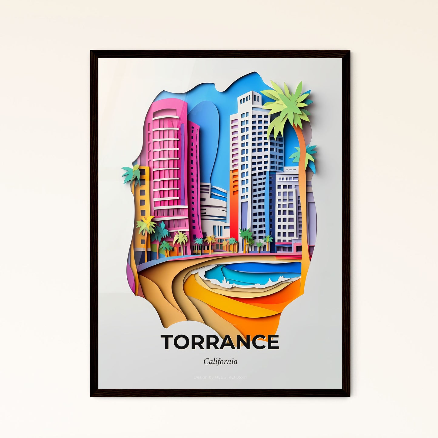 Vivid Torrance, California - a paper cut of a city with a pool