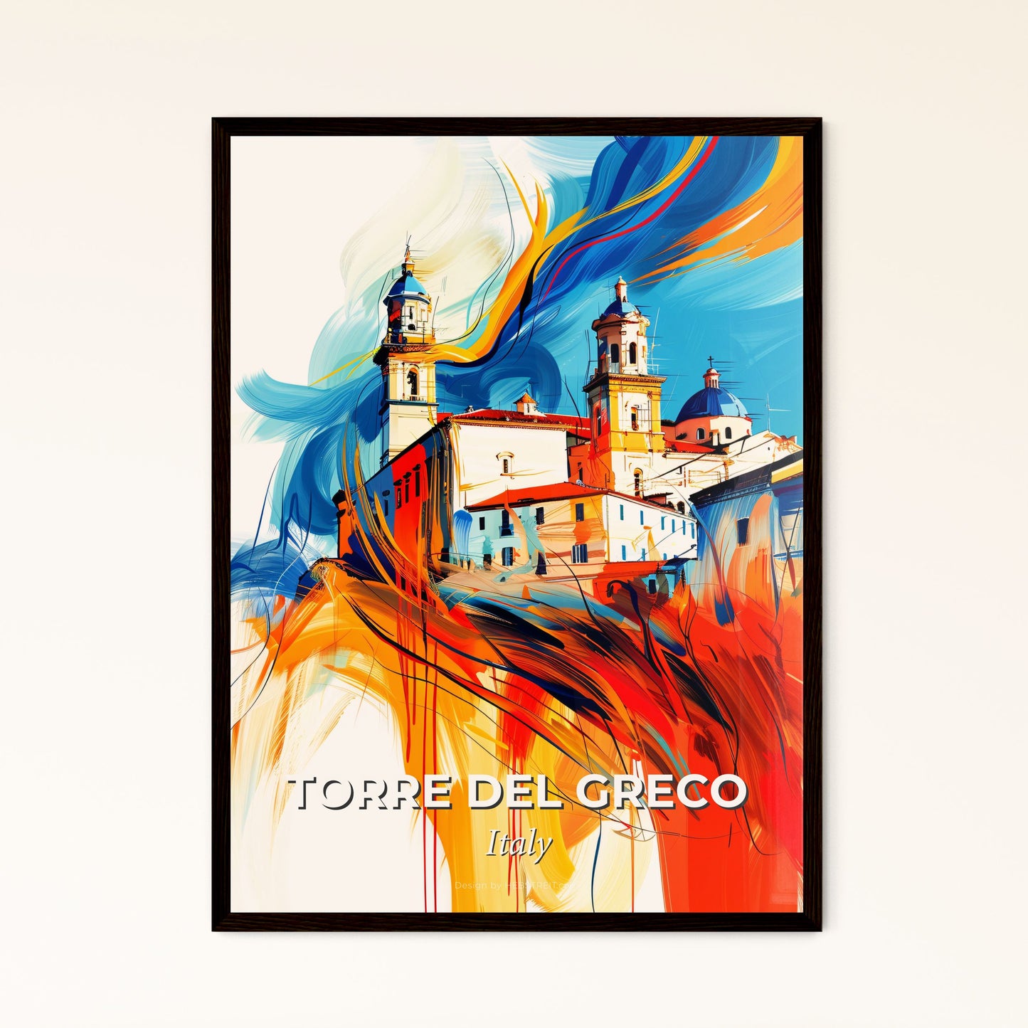 Vibrant Torre Del Greco, Italy - A Painting Of A Building With Towers And A Colorful Background