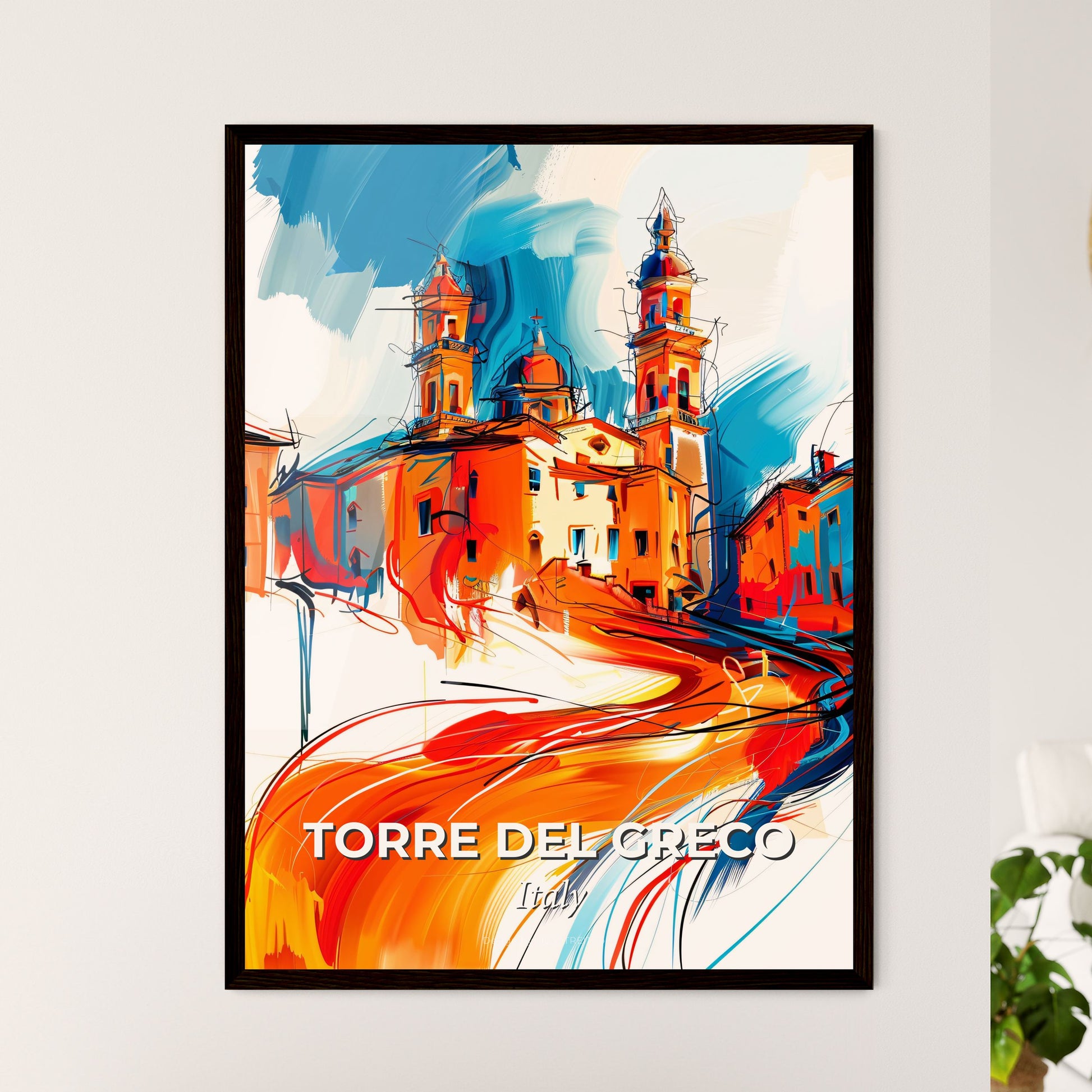 Vibrant Torre Del Greco, Italy - A Painting Of A Building With Towers And A Road