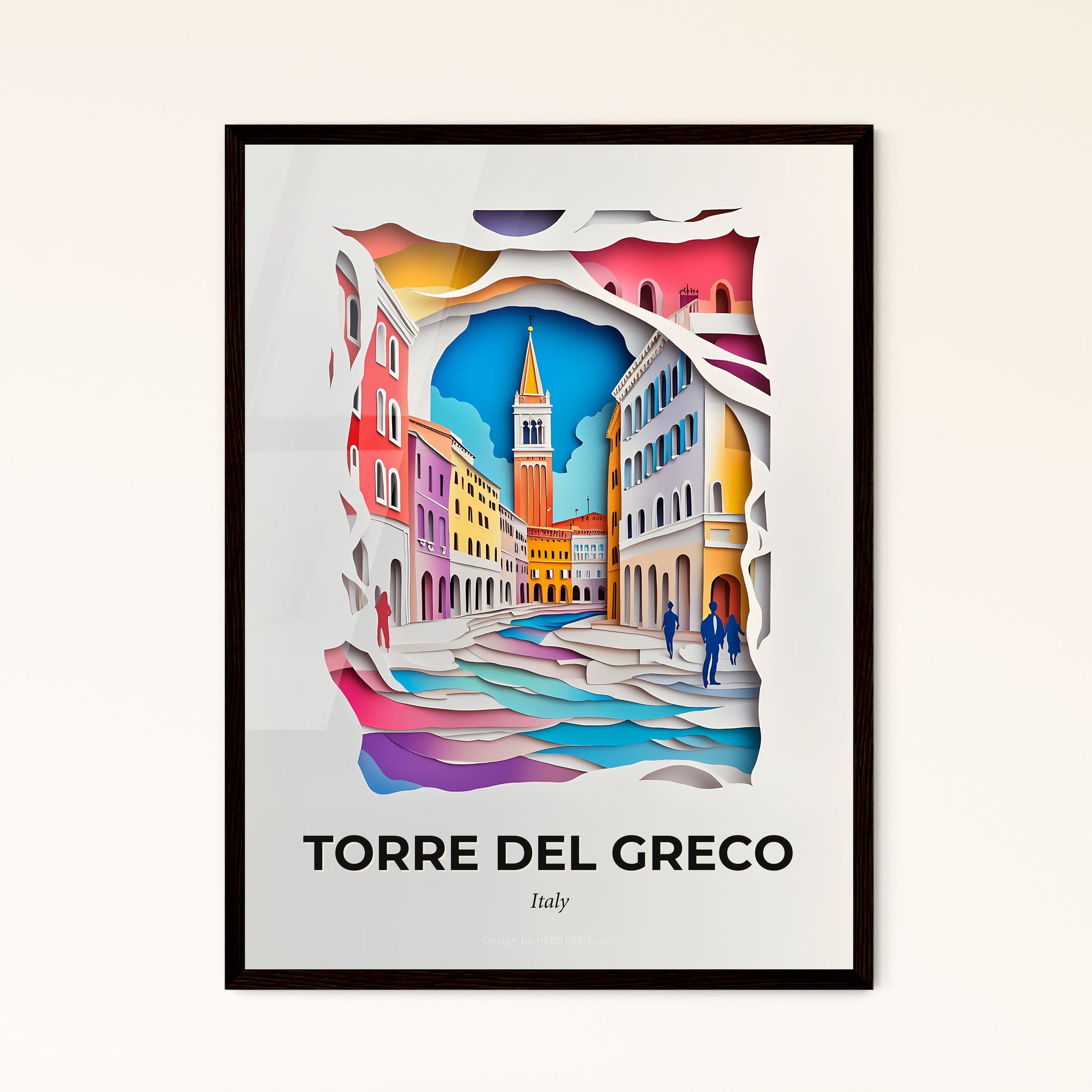 Vivid Torre del Greco, Italy - a paper cut of a city with a clock tower