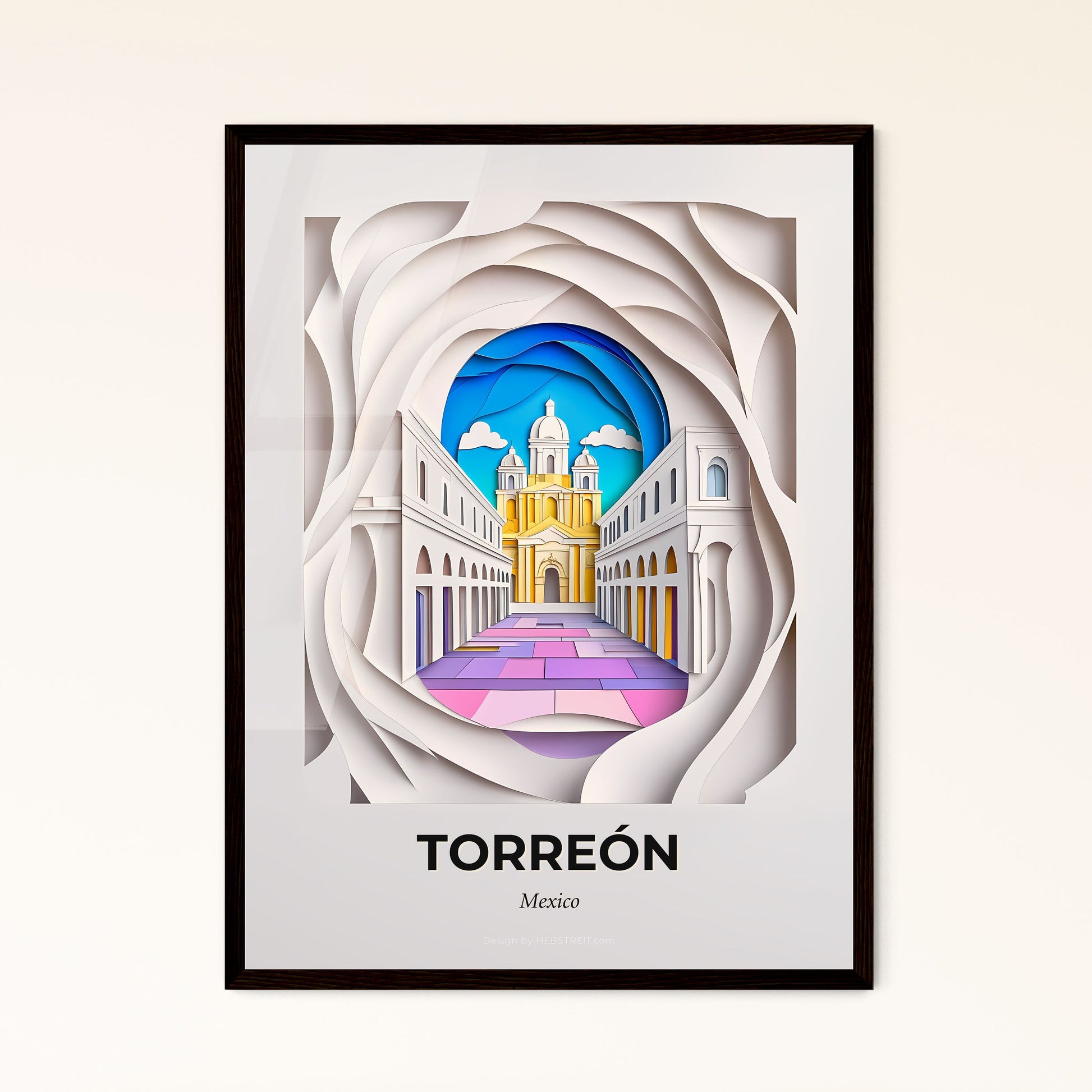 Vivid Torreón, Mexico - a paper cut of a church with a clock tower