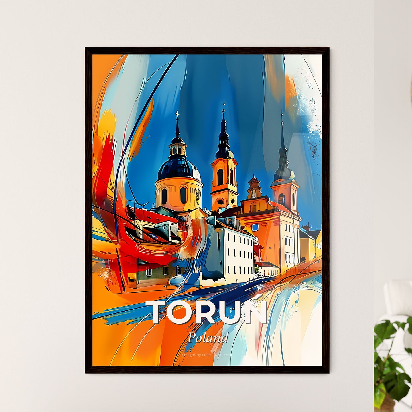 Vibrant Toruń, Poland - A Painting Of A Building With Towers