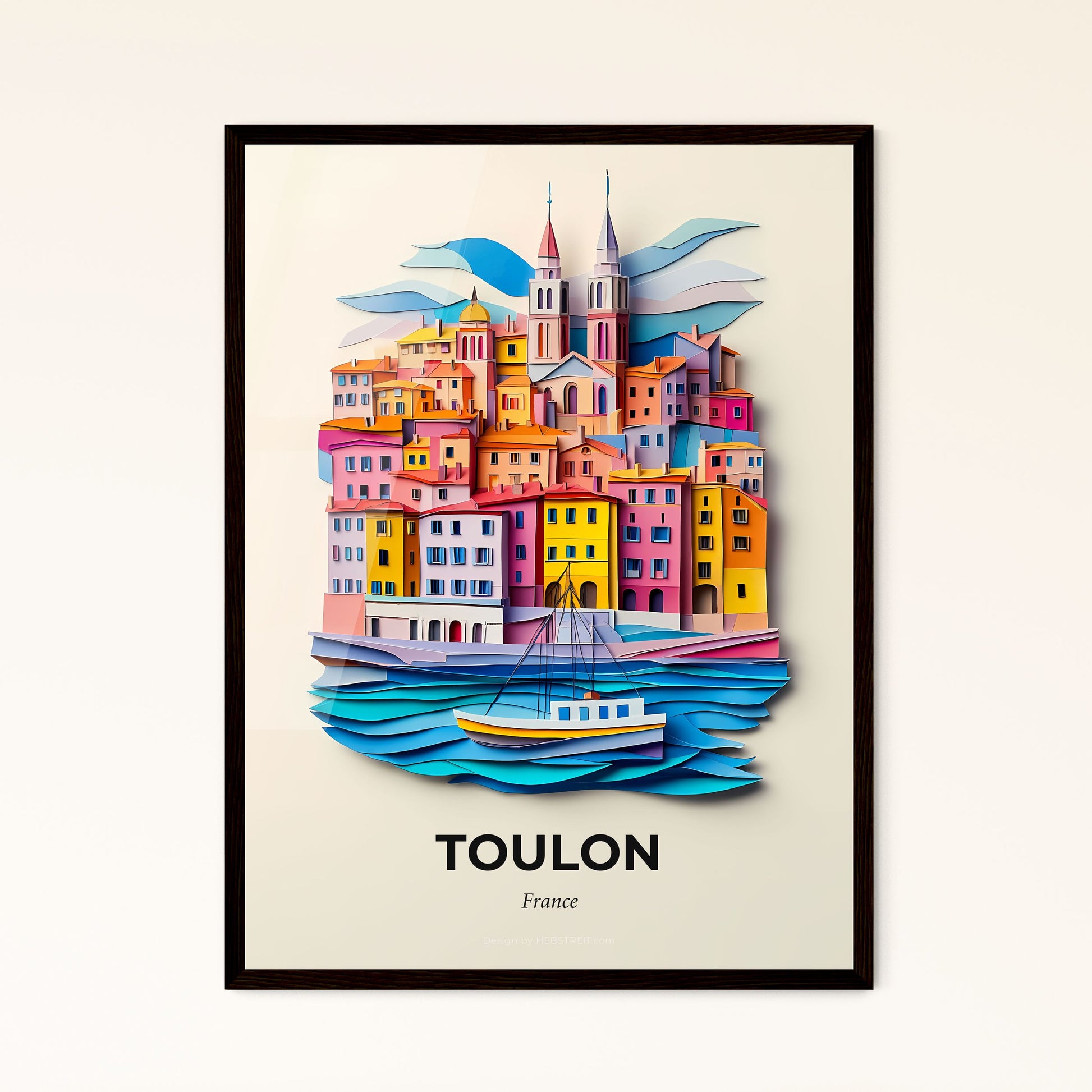 Vivid Toulon, France - a paper cut of a city with a boat in the water