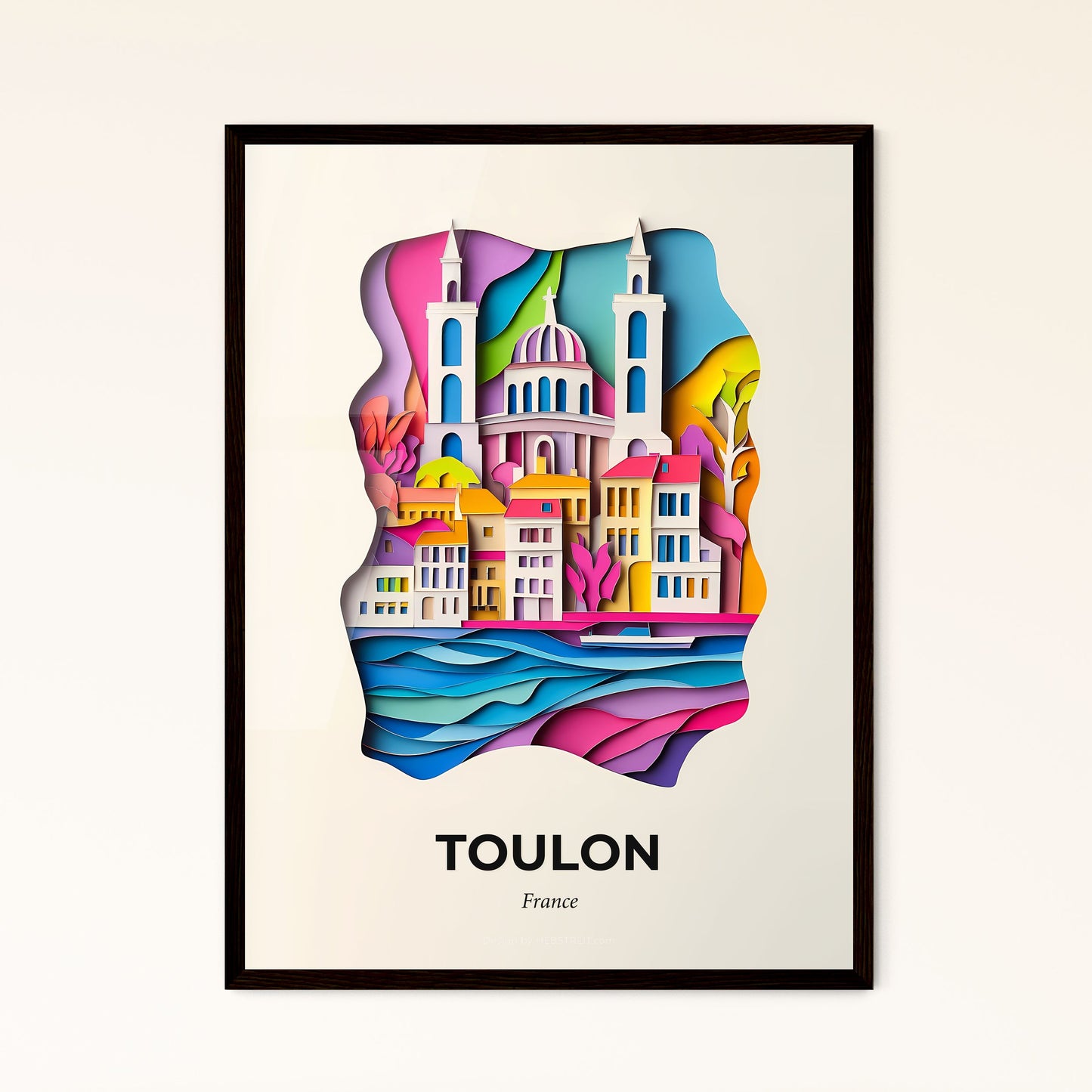 Vivid Toulon, France - a city with a church and a river