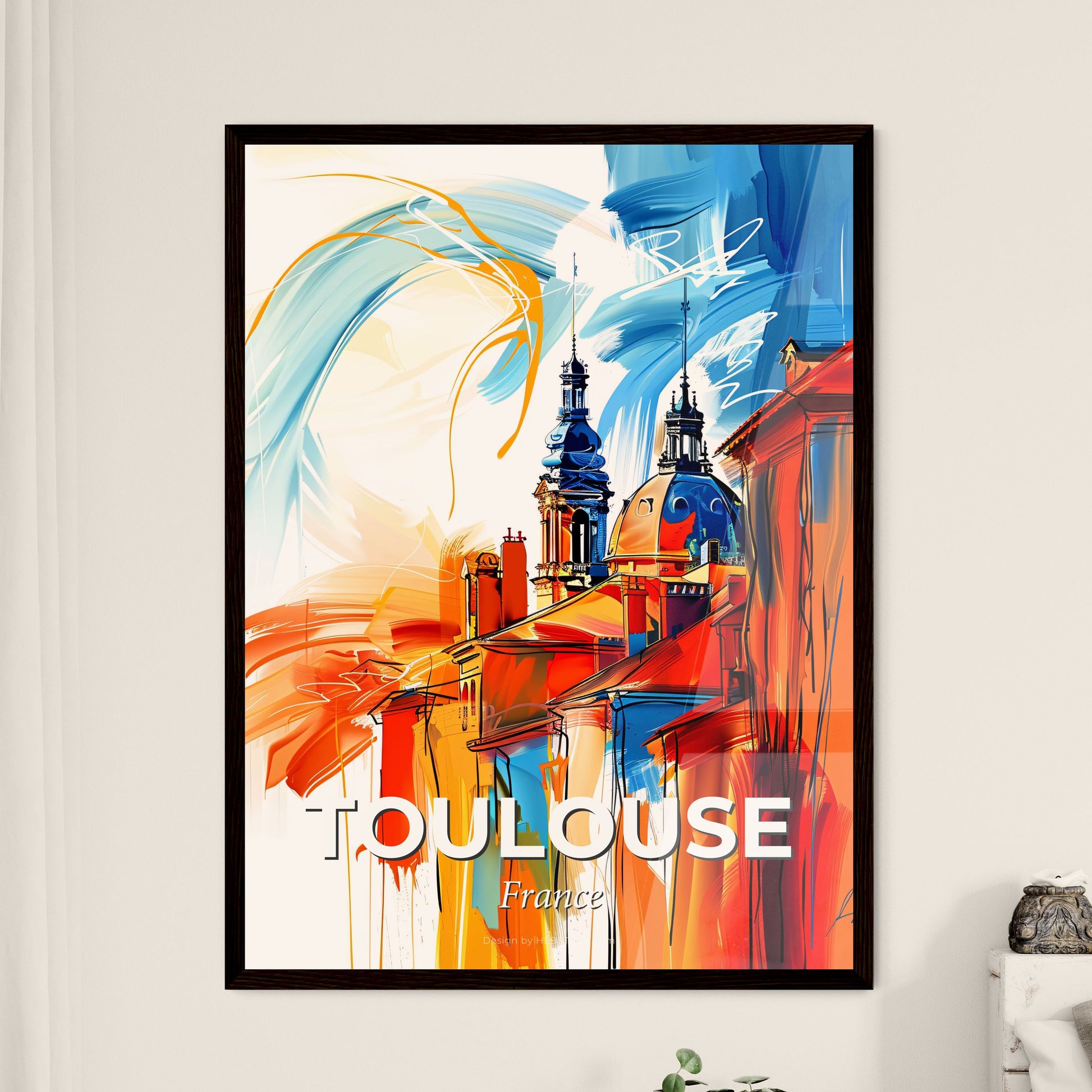 Vibrant Toulouse, France - A Painting Of A Skyline With A Colorful Building