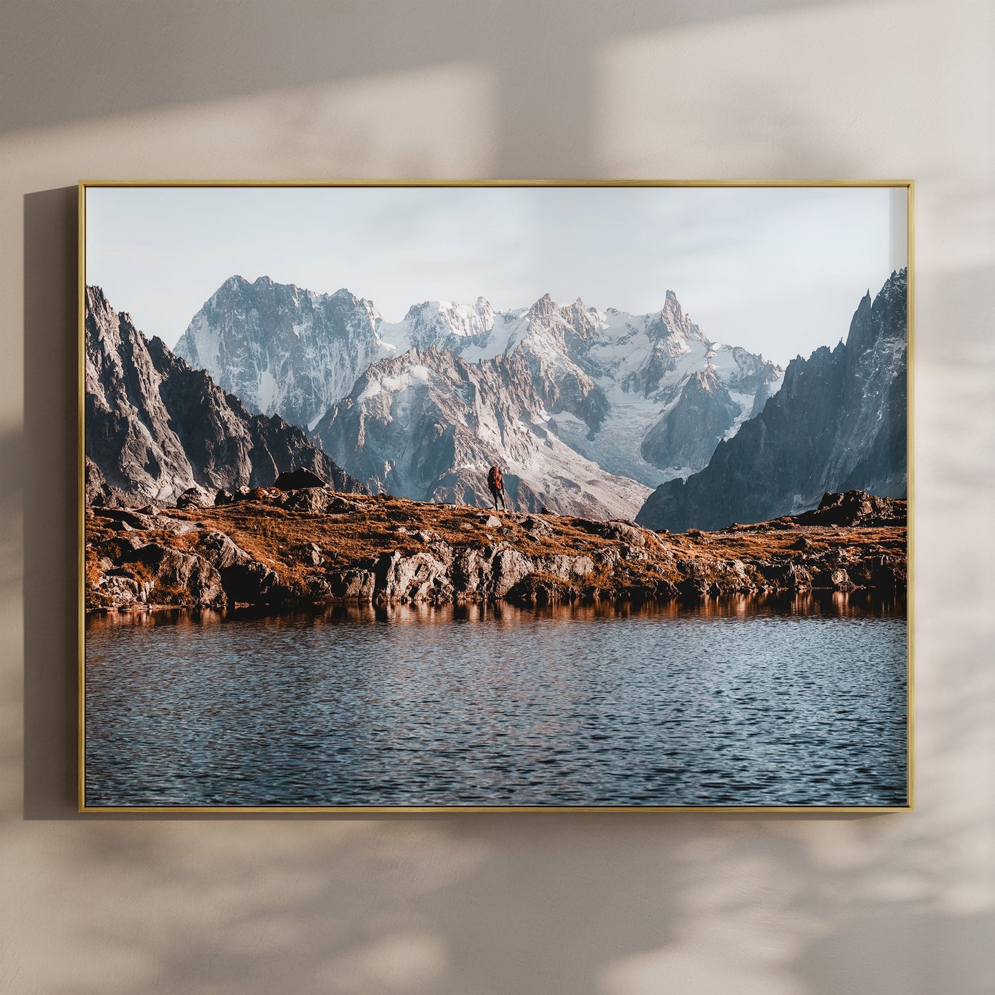 Tour du Mont Blanc Wall Art - Hiker with Alpine Reflections | Chamonix Print