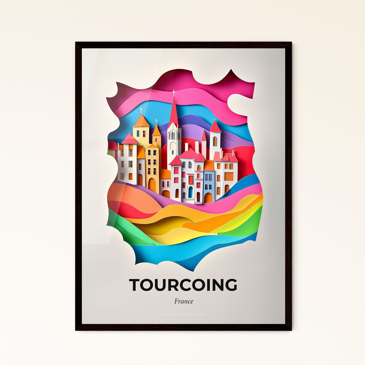 Vivid Tourcoing, France - a paper cut of a city with a rainbow wave