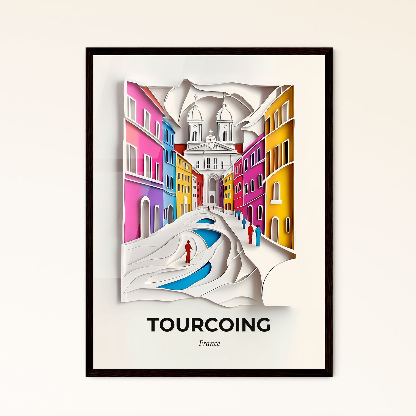 Vivid Tourcoing, France - a paper cut of a city with a person walking down a street