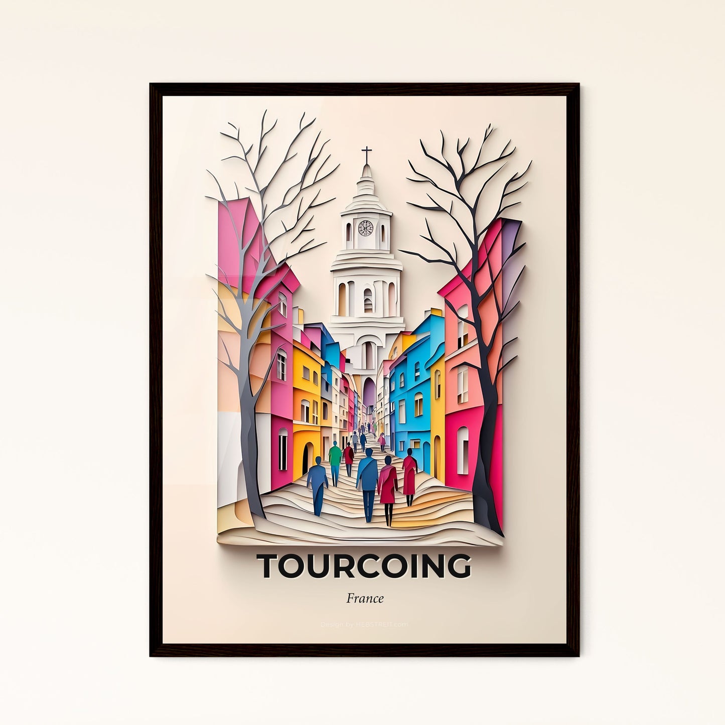 Vivid Tourcoing, France - a paper cut of a city with a clock tower