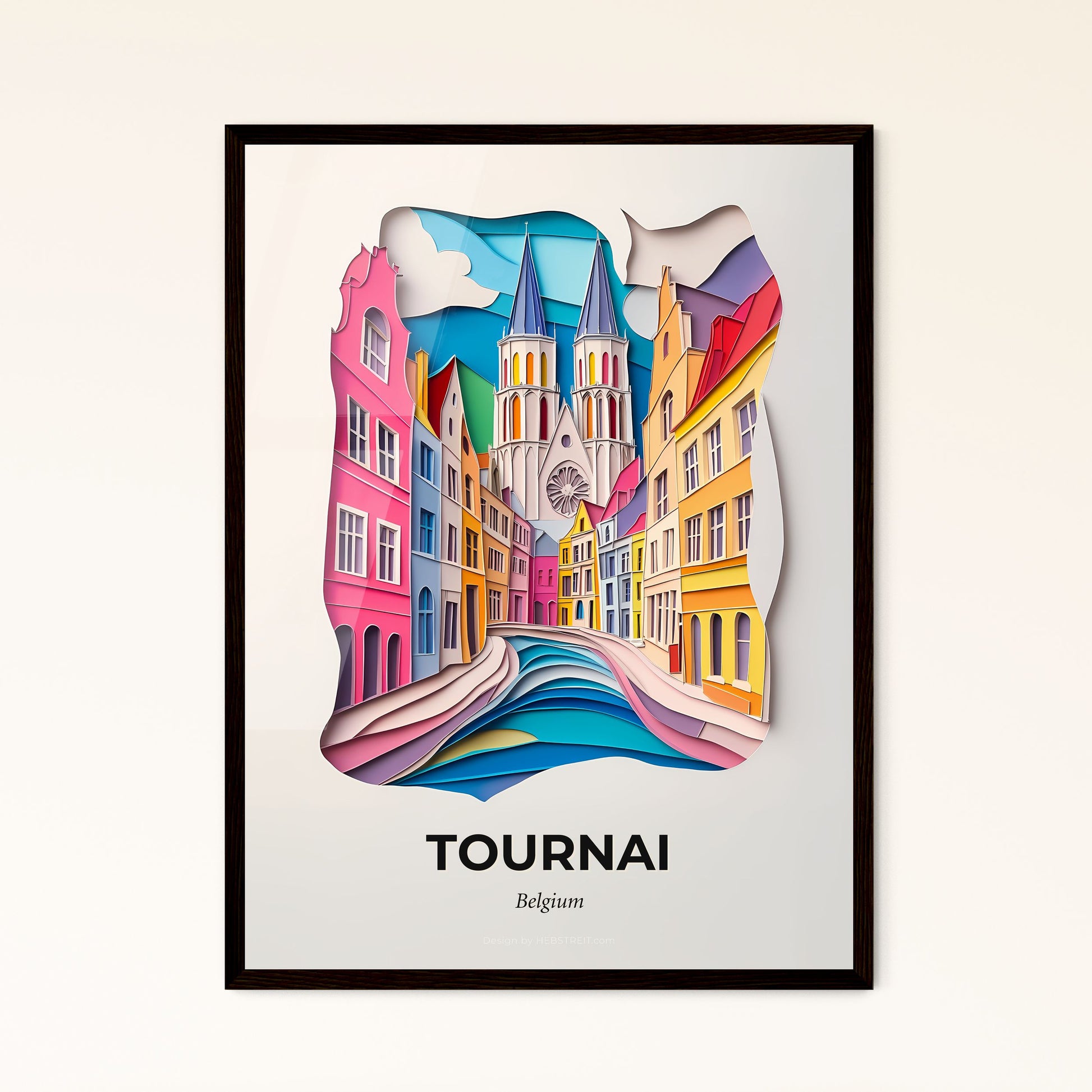 Vivid Tournai , Belgium - a paper cut of a city with a river