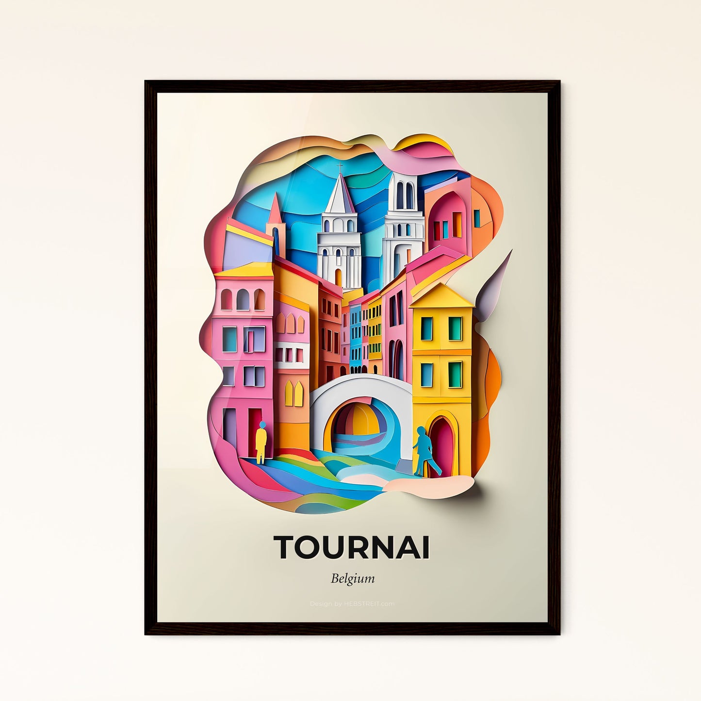 Vivid Tournai , Belgium - a paper cut of a city with a bridge