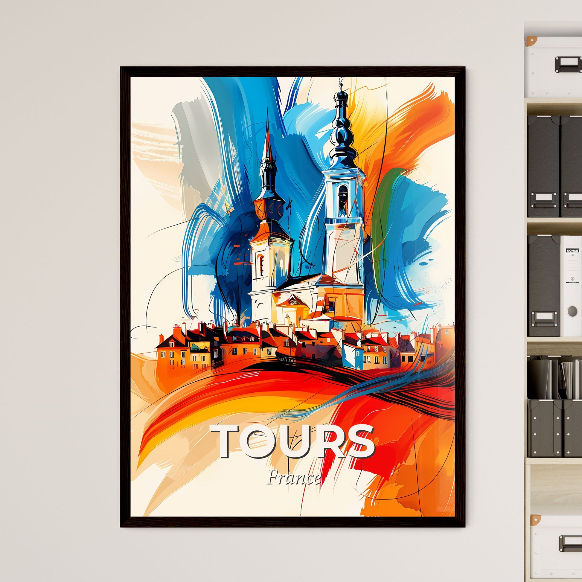 Vibrant Tours, France - A Painting Of A Building With Towers And A Colorful Background