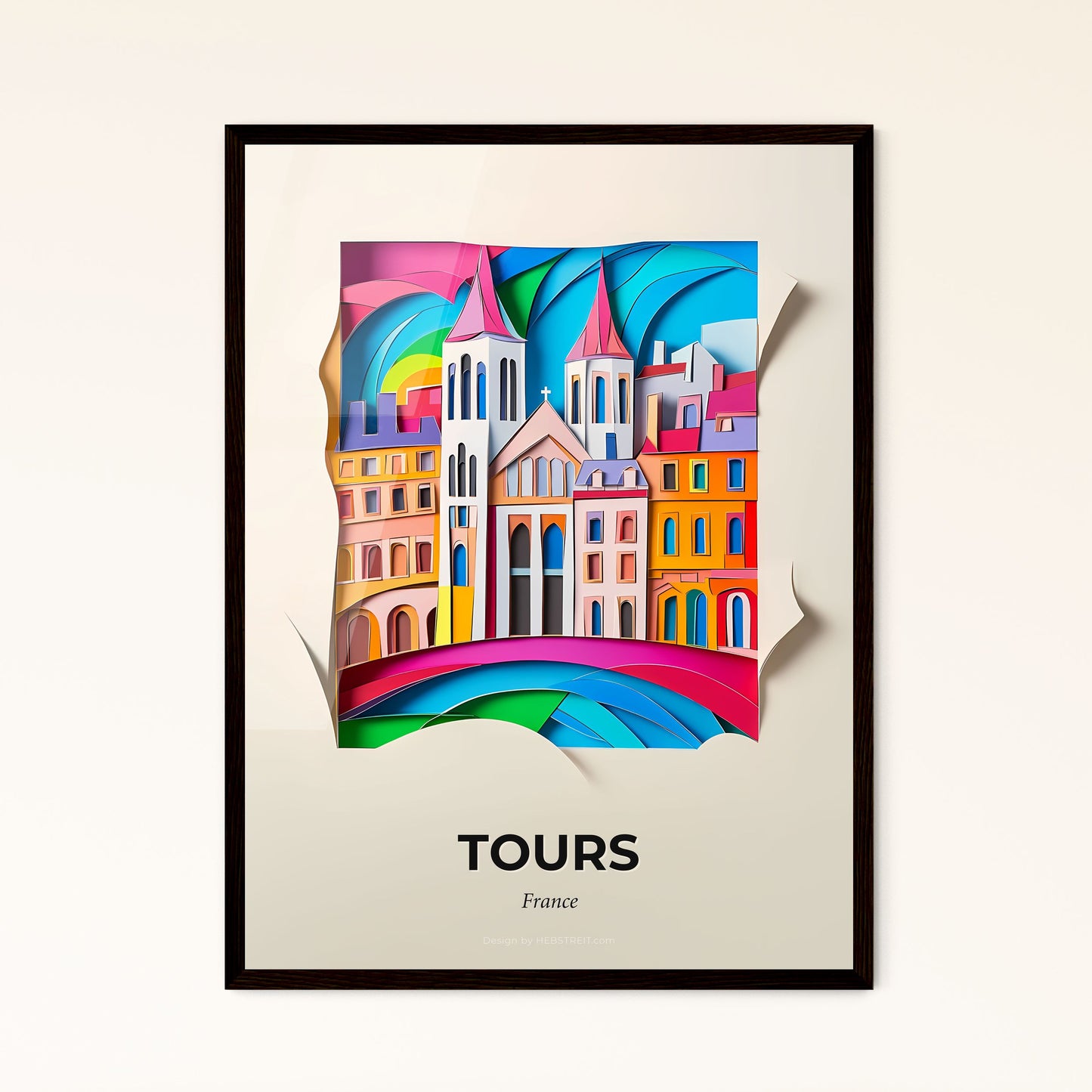 Vivid Tours, France - a paper cut of a city with a rainbow