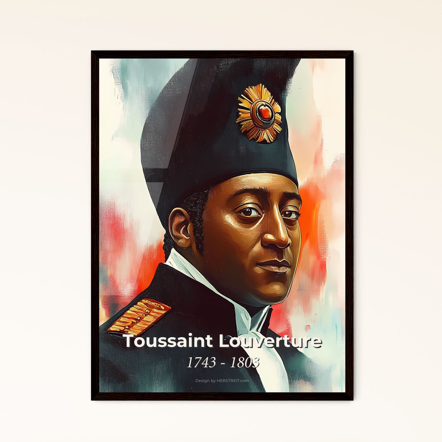 Portrait of Toussaint Louverture, 1743 - 1803. Impressionistic painting of a man in a uniform.