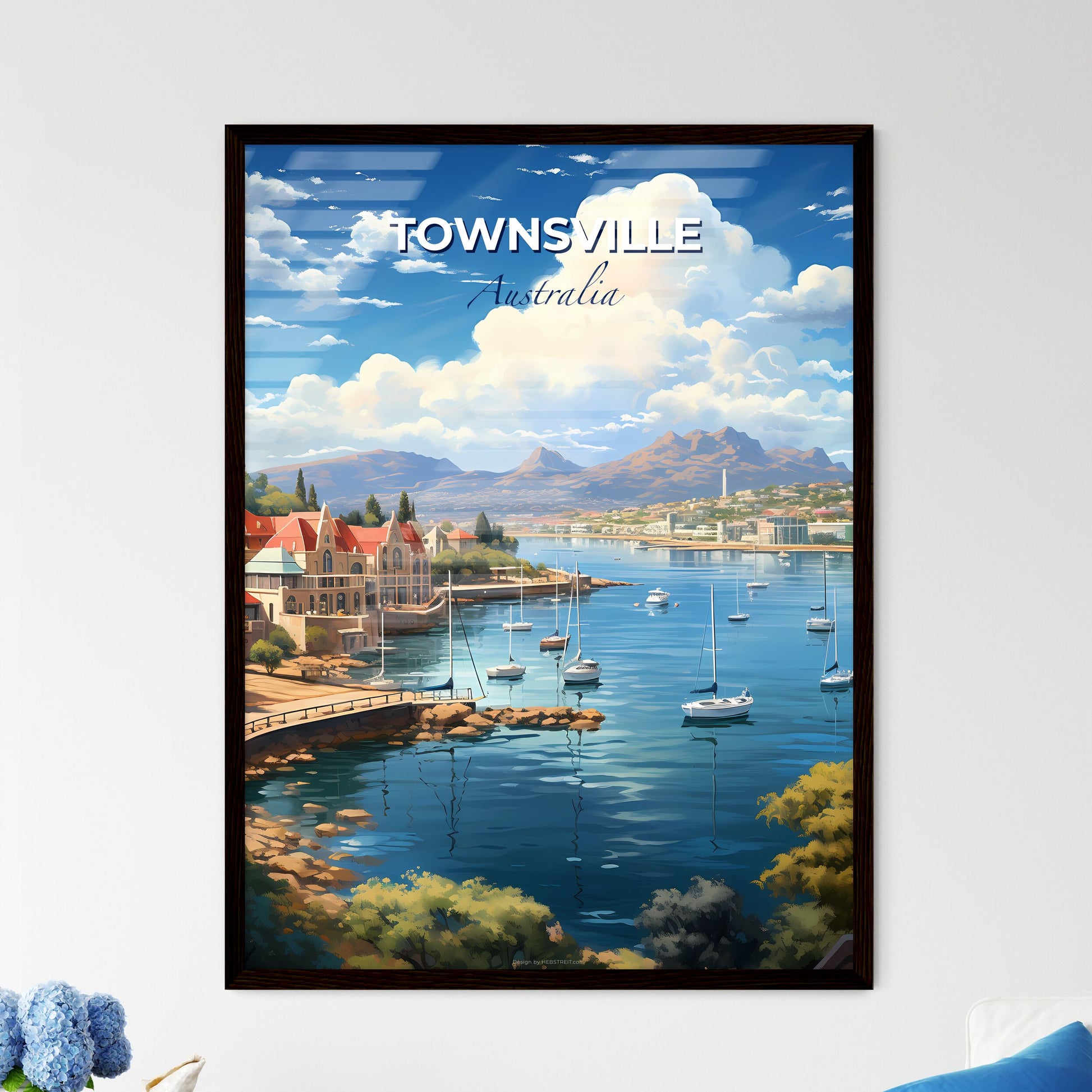 Artful Townsville Skyline: Vibrant Painting with Waterfront and Cityscape Depiction Default Title