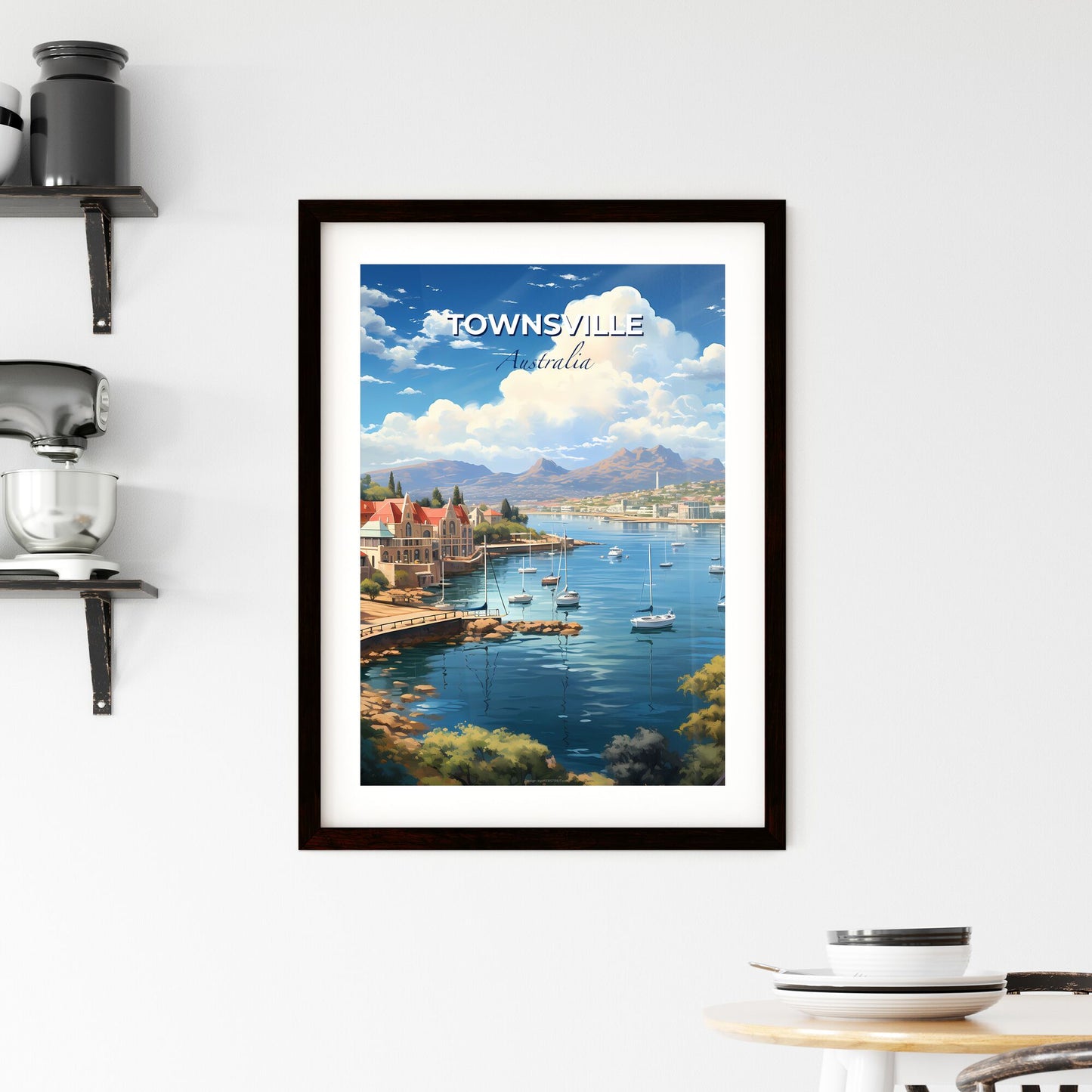 Artful Townsville Skyline: Vibrant Painting with Waterfront and Cityscape Depiction Default Title