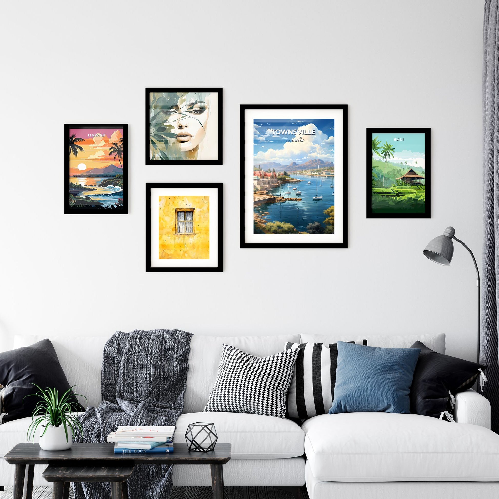 Artful Townsville Skyline: Vibrant Painting with Waterfront and Cityscape Depiction Default Title