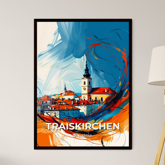 Vibrant Traiskirchen, Austria - A Painting Of A City With A Tower And Red Roofs