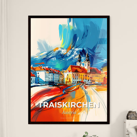 Vibrant Traiskirchen, Austria - A Painting Of A Town With A Mountain In The Background