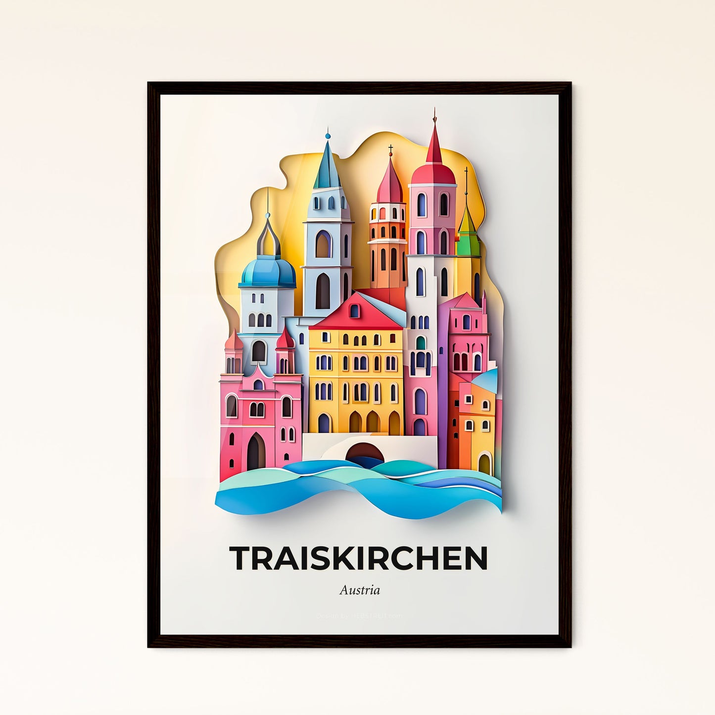 Vivid Traiskirchen, Austria - a paper cut of a city with a bridge