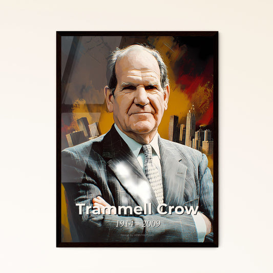 Portrait of Trammell Crow, 1914 - 2009. Impressionistic painting of a man in a suit with his arms crossed.