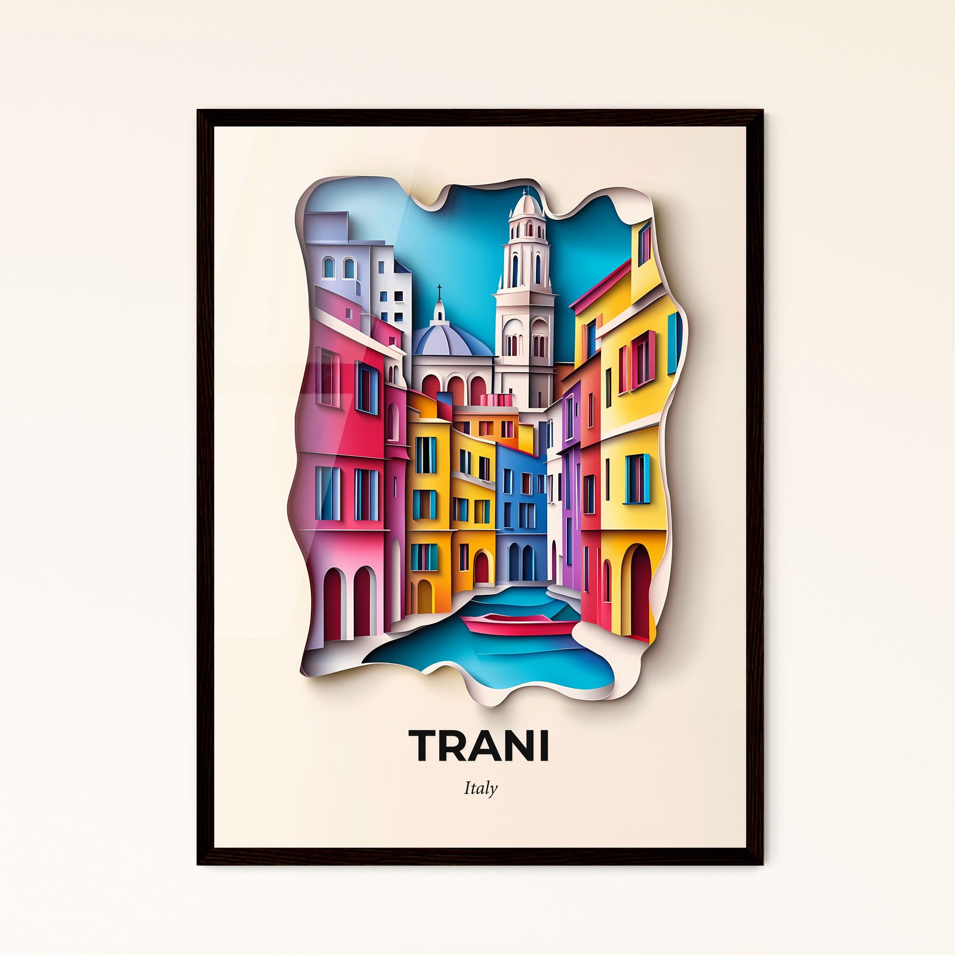 Vivid Trani, Italy - a paper cut of a city with a boat